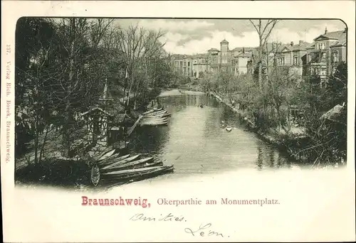 Ak Braunschweig in Niedersachsen, Okerpartie, Monumentplatz