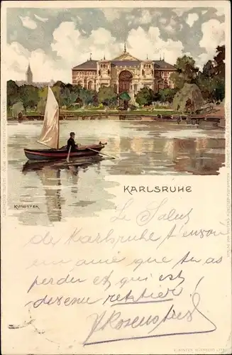 Künstler Litho Mutter, K., Karlsruhe in Baden Württemberg, Parkanlage, Ruderboot