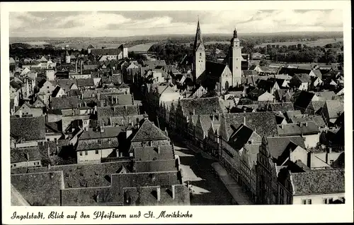 Ak Ingolstadt an der Donau Oberbayern, Blick auf den Pfeifturm u. St. Moritzkirche