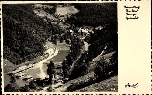 Ak Oberweißbach in Thüringen, Schwimmbad, Panorama vom Ort