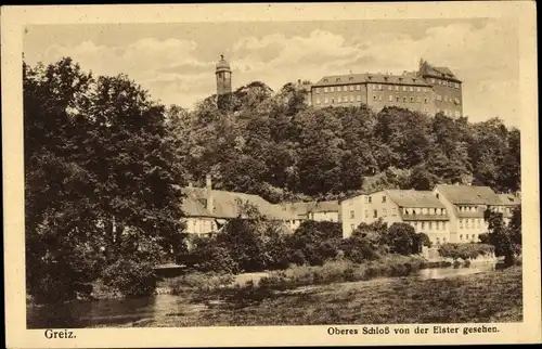 Ak Greiz in Thüringen, Oberes Schloss von der Elster gesehen