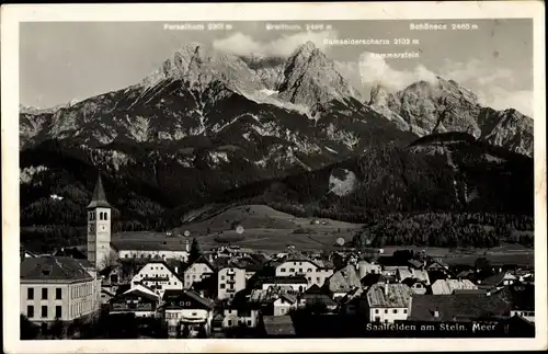 Ak Saalfelden am Steinernen Meer in Salzburg, Kirche, Wohnhäuser, Persalhorn, Breithorn