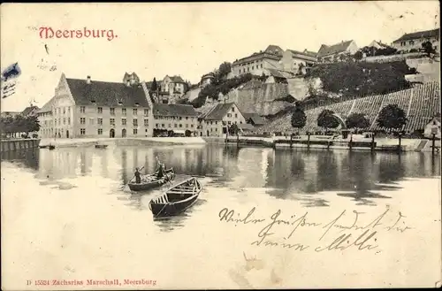 Ak Meersburg am Bodensee Baden Württemberg, Stadtbild, Hafen, Weinberg