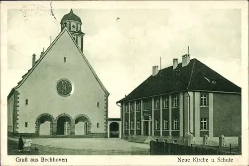 Ak Bechhofen Mittelfranken, Neue Kirche und Schule