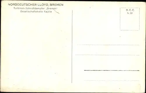 Ak Dampfschiff Bremen, Norddeutscher Lloyd Bremen, Gesellschaftshalle Kajüte