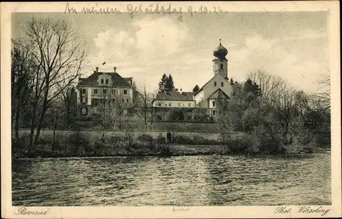 Ak Bernried Starnberger See, St. Martinskirche, Schloss