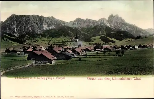 Ak Tannheim in Tirol, Roter Flüh und Gimpel, Totalansicht, Tannheimer Tal