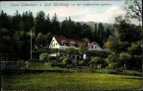 Ak Bad Harzburg in Niedersachsen, Hotel Silberborn von den Gestütswiesen gesehen