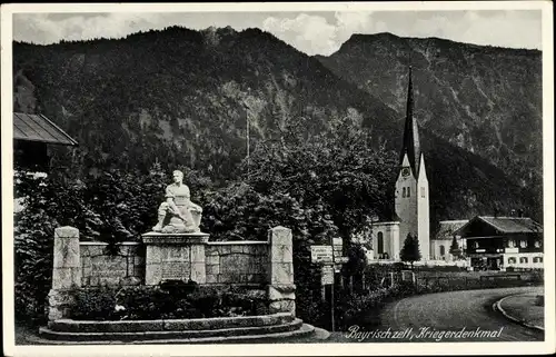 Ak Bayrischzell im Mangfallgebirge Oberbayern, Kriegerdenkmal, Kirche