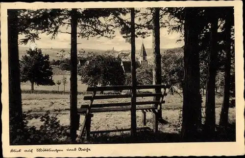 Ak Möttlingen Bad Liebenzell im Schwarzwald, Blick auf den Ort, Kirche, Bäume