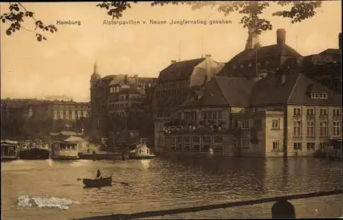 Ak Hamburg, Alsterpavillon, Außenansicht, Wasser, Blick v. neuen Jungfernstieg