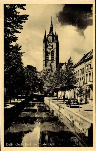 Ak Delft Südholland Niederlande, Oude Kerk, Kanal