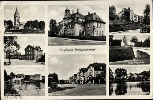 Ak Wüstenbrand Hohenstein Ernstthal in Sachsen, Kirche, Rathaus, Bahnhof, Chemnitzer Straße