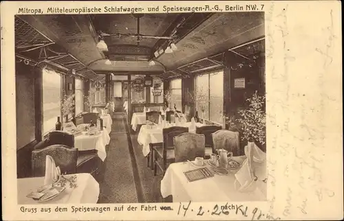 Ak Deutsche Eisenbahn, Gruß aus dem Speisewagen, Mitropa Schlafwagen und Speisewagen AG