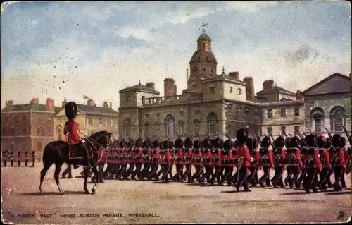 Künstler Ak London City, Whitehall, A march past, Horse Guards Parade