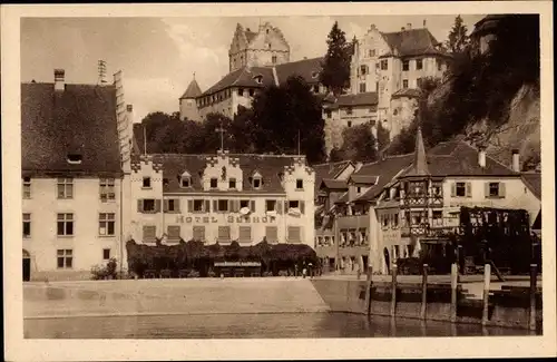 Ak Meersburg am Bodensee in BW, Innenhafen mit altem Schloss