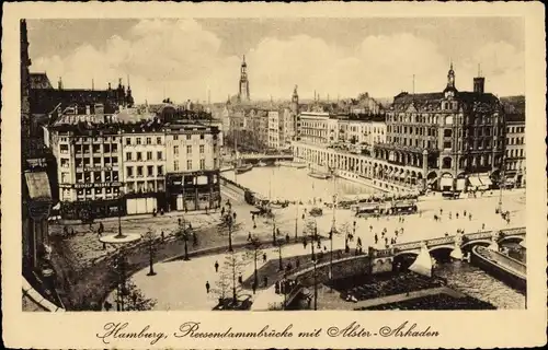 Ak Hamburg, Reesendammbrücke und Alsterarkaden