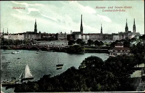 Ak Hamburg, Lombardsbrücke mit Stadt