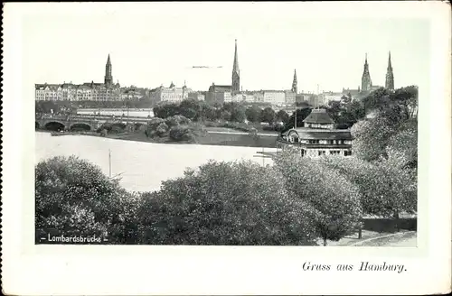 Ak Hamburg, Lombardsbrücke mit Stadt