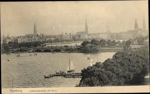 Ak Hamburg, Lombardsbrücke mit Stadt