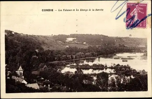 Ak Corbie Somme, Les Falaises et les Etangs de la Barette, vue partielle du village