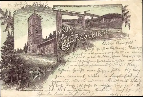 Vorläufer Litho Stützengrün im Erzgebirge, Prinz Georg Turm Kuhberg, Wilzschhaus Schönheide, Viadukt