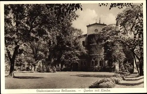 Ak Berlin Kreuzberg, Diakonissenhaus Bethanien, Garten mit Kirche