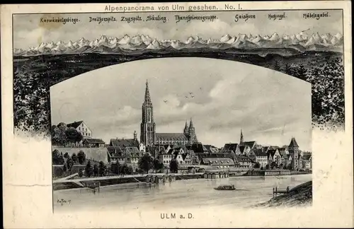Künstler Ak Felle, Eugen, Ulm an der Donau, Alpenpanorama, Ulmer Dom