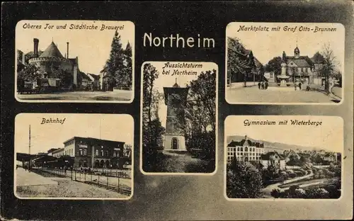 Ak Northeim in Niedersachsen, Oberes Tor, Städt. Brauerei, Bahnhof