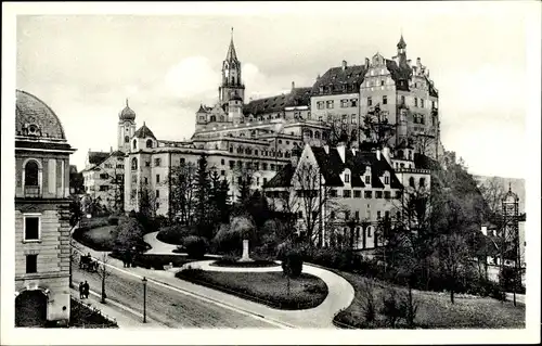 Ak Sigmaringen an der Donau Baden Württemberg, Straßenpartie, Vogelschau, Schloss, Südseite