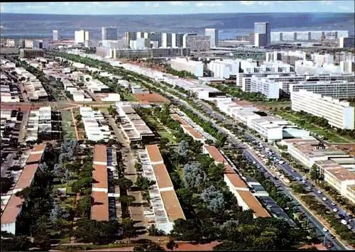 Ak Brasília Brasilien, Fliegeraufnahme, Teilansicht der Stadt