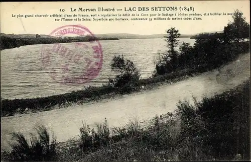 Ak Lac des Settons Nièvre, bord du lac, rue