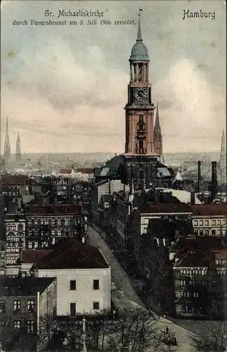 Ak Hamburg, Teilansicht der Stadt, Vogelschau, Michaeliskirche, Kirchtürme