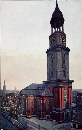 Ak Hamburg, Michaeliskirche, Totalansicht, Blick von Hausdach