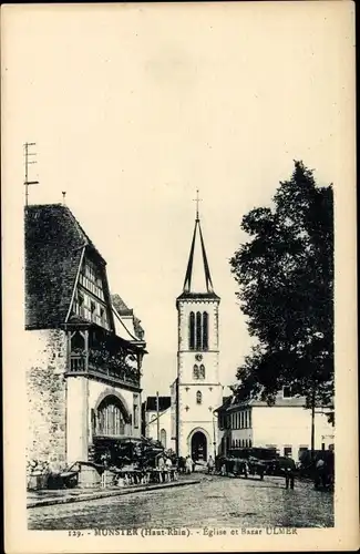 Ak Munster Münster Elsass Haut Rhin, Église et Bazar Ulmer 