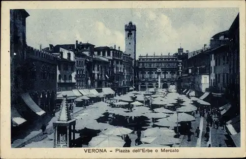 Ak Verona Veneto, Piazza dell'Erbe o Mercato, torre