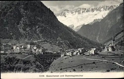 Ak Göschenen Kt. Uri Schweiz, Kirche, Dammagletscher