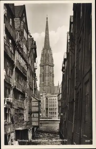 Ak Hamburg Mitte Altstadt, Steckelhörnfleet und Nicolaikirche 