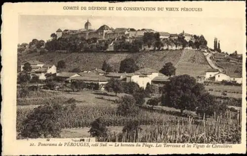 Ak Pérouges Ain, coté Sud, Le hameau du Péage, Les Terreaux et les Vignes de Chevalières