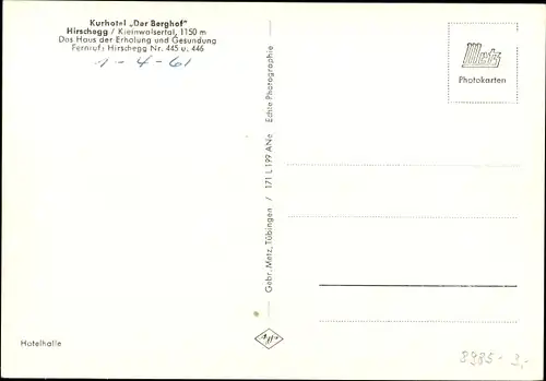 Ak Hirschegg Mittelberg in Vorarlberg, Kurhotel, Der Berghof