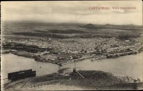 Ak Cartagena Murcia Spanien, Panorama der Stadt