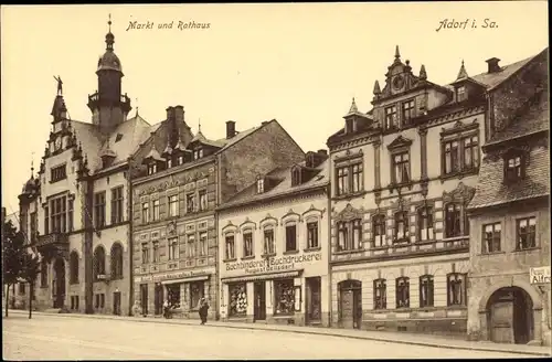 Ak Adorf im Vogtland, Markt, Rathaus, Buchbinderei