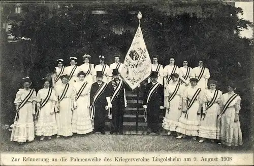 Ak Lingolsheim Elsaß Elsass Bas Rhin, Fahnenweihe des Kriegervereins, 09. August 1908