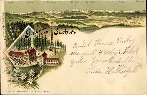 Litho Hinwil Kt. Zürich Schweiz, Gruß vom Bachtel, Panorama