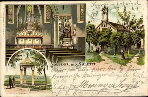 Vorläufer Litho La Salette Fallavaux Isère, Kapelle, Innenansicht