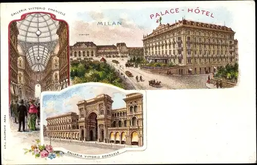 Litho Milano Mailand Lombardia, Palace Hotel, Galeria Vittorio Emanuele