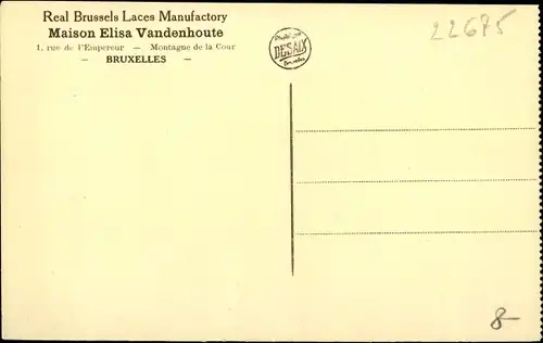 Ak Bruxelles Brüssel, Manufacture de Dentelles Véritables, Maison Elisa Vandenhoute
