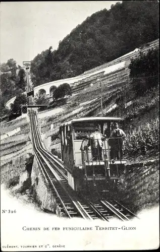 Ak Territet Glion Kt. Waadt, Chemin de Fer Funiculaire, Zahnradbahn