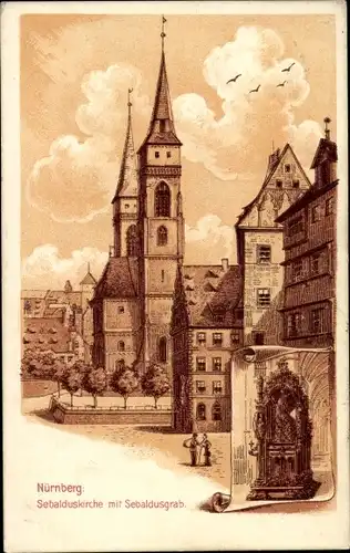 Ak Nürnberg in Mittelfranken Bayern, Sebalduskirche mit Sebaldusgrab