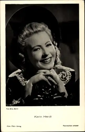 Ak Schauspielerin Karin Hardt, Portrait, Hut